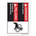 Signmission ANSI Danger Sign, Danger Pinch Points, Bilingual Spanish, 5in X 3.5in Decal, 3.5" W, 5" L, Landscape OS-DS-D-35-L-19835